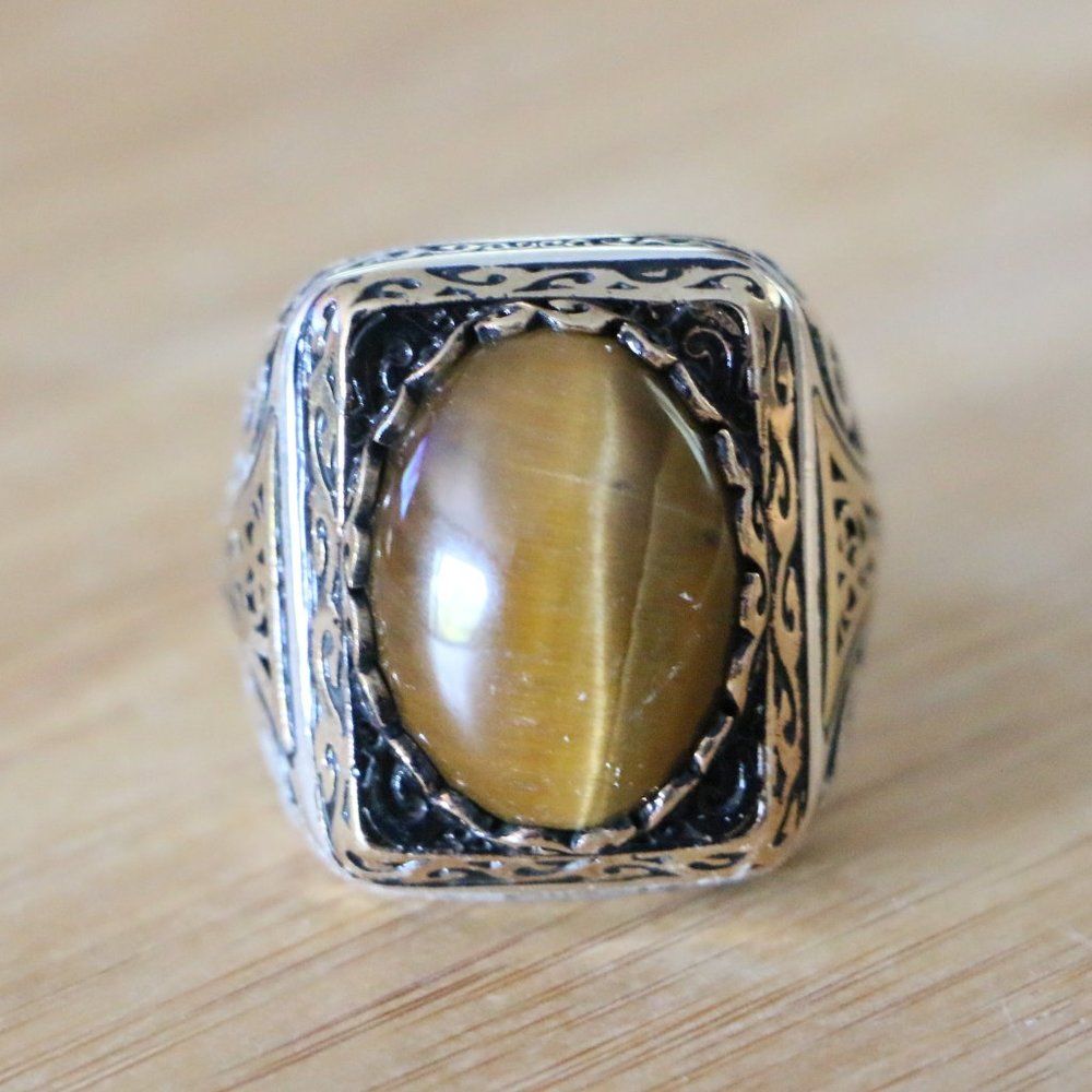 925 Sterling Silver Men's Ring with Tiger Eye -Super Elegant - Picture 6 of 13